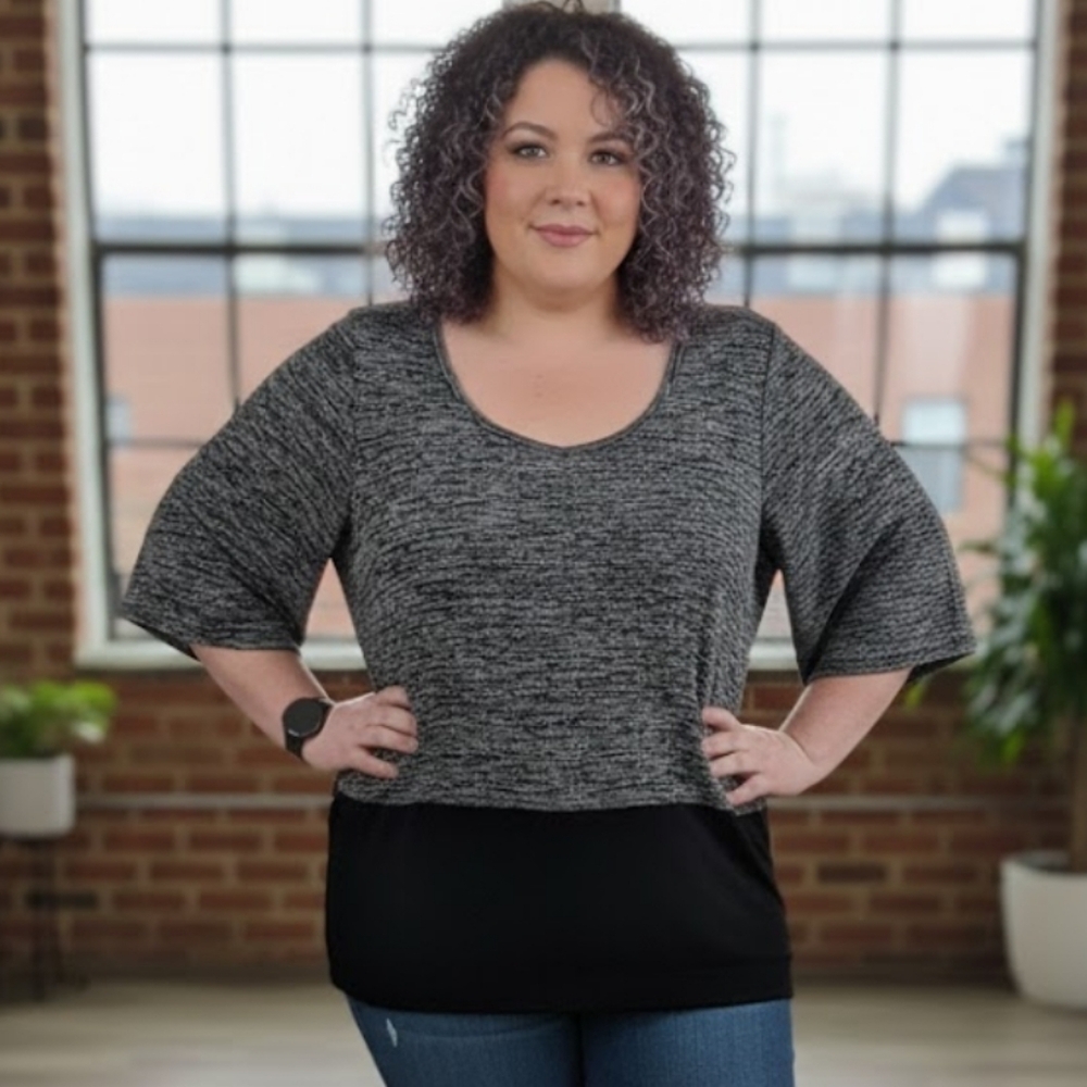 MXM Plus Size Layered Look Top – Heather Grey & Black-4X